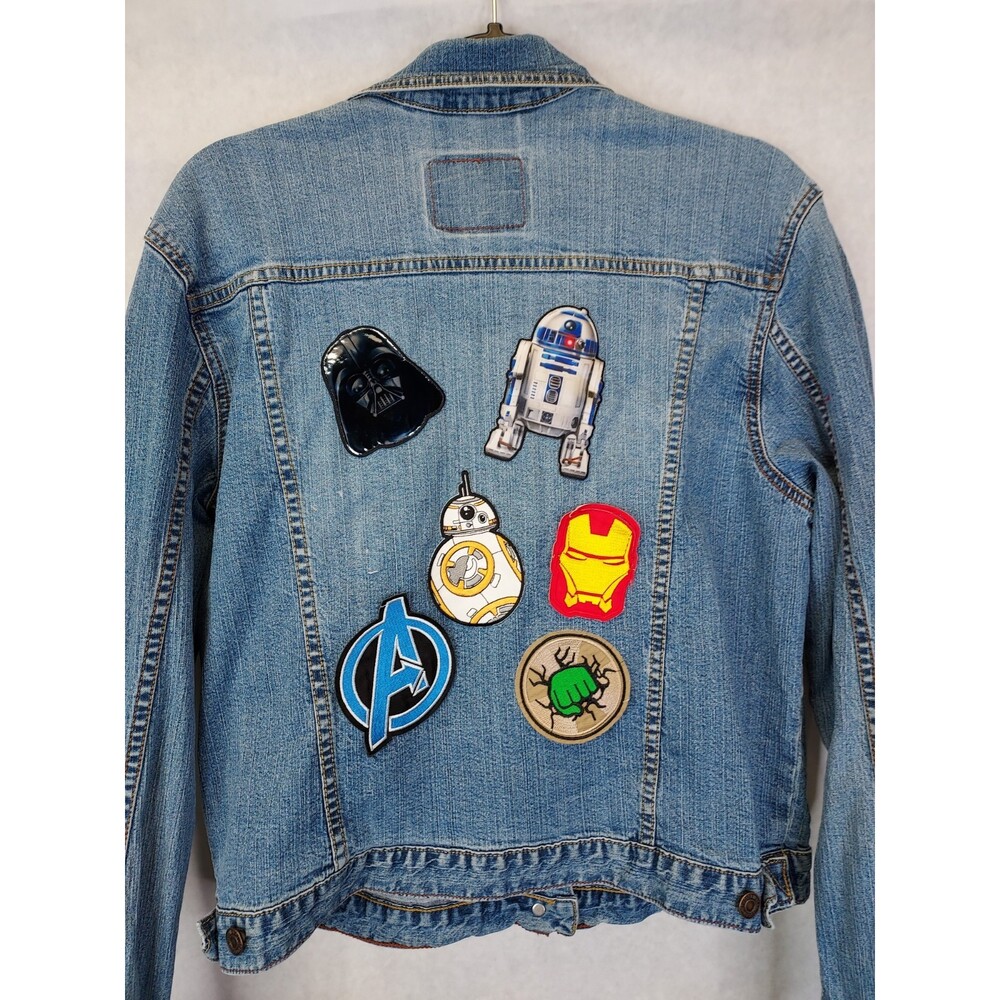 LEVI STRAUSS Signature Jean Jacket Girls L 12/14 Trucker Denim Patches Grunge - Picture 13 of 16